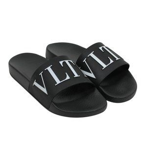 Valentino Garavani Men's Black White VLTN Logo Sandals Slides Flip Flops 45 US12